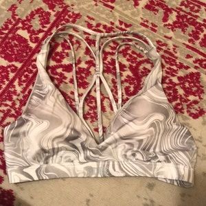 Marble Silver and White padded PINK sports bra